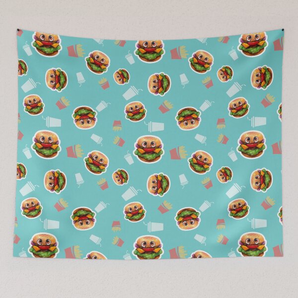 Item preview, Cute burgers on turquoise background pattern designed and sold by TurquoiseChicken.