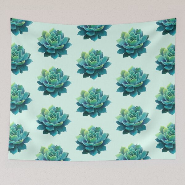 Aperçu de l'œuvre Illustration botanique de succulente vert turquoise créée et vendue par jianina-alondra.