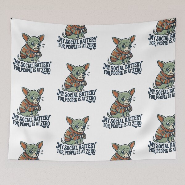 Item preview, My Social Battery For People Is At Zero Cute Anxious Chihuahua Retro Introvert Quote designed and sold by raedattia.
