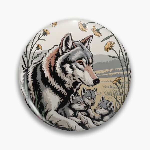 Item preview, Wolf Mother and Cubs in Wildflowers - Nature Illustration Art designed and sold by NuvoraNest.