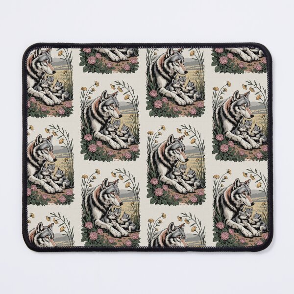 Item preview, Wolf Mother and Cubs in Wildflowers - Nature Illustration Art designed and sold by NuvoraNest.