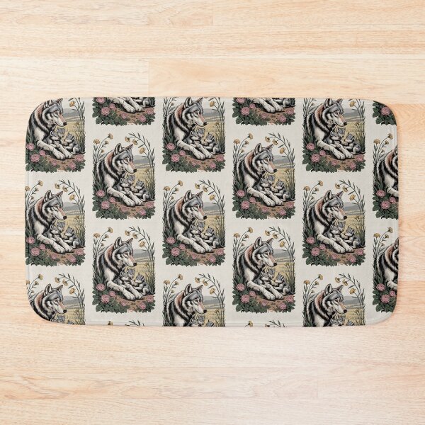 Item preview, Wolf Mother and Cubs in Wildflowers - Nature Illustration Art designed and sold by NuvoraNest.