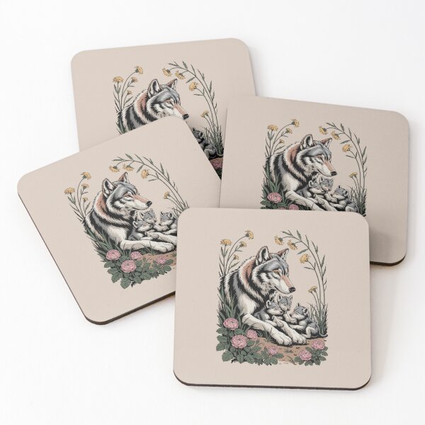 Item preview, Wolf Mother and Cubs in Wildflowers - Nature Illustration Art designed and sold by NuvoraNest.
