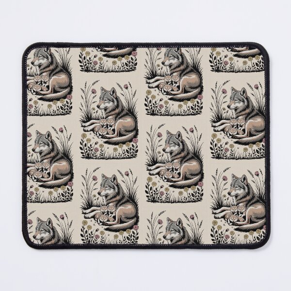 Item preview, Wolf Mother and Cubs Folk Art Illustration designed and sold by NuvoraNest.