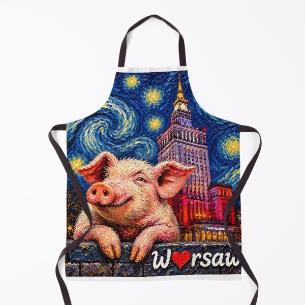 Item preview, A piggy against the backdrop of Warsaw and Van Gogh-style starry sky designed and sold by YanaZayikinaArt.