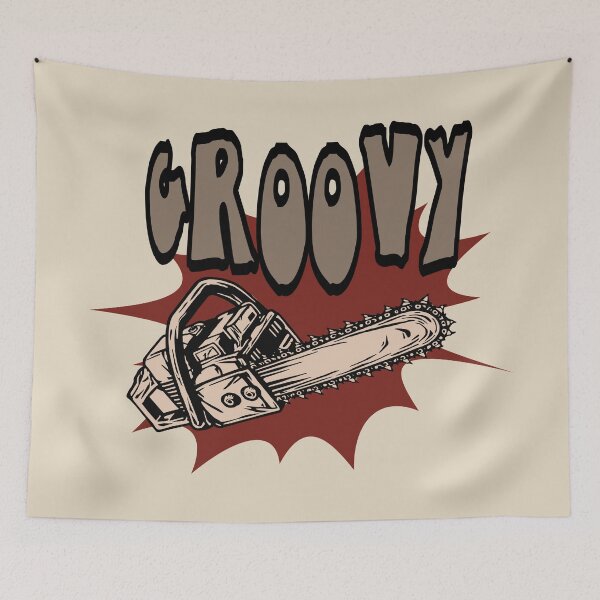 Item preview, Groovy chainsaw evil horror halloween zombie darkness ash  designed and sold by Colorfulman.