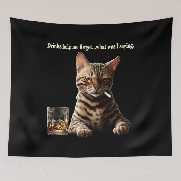 Item preview, Cat With Whiskey and Cigarette Funny Quote designed and sold by Dmo3HarkoArt.