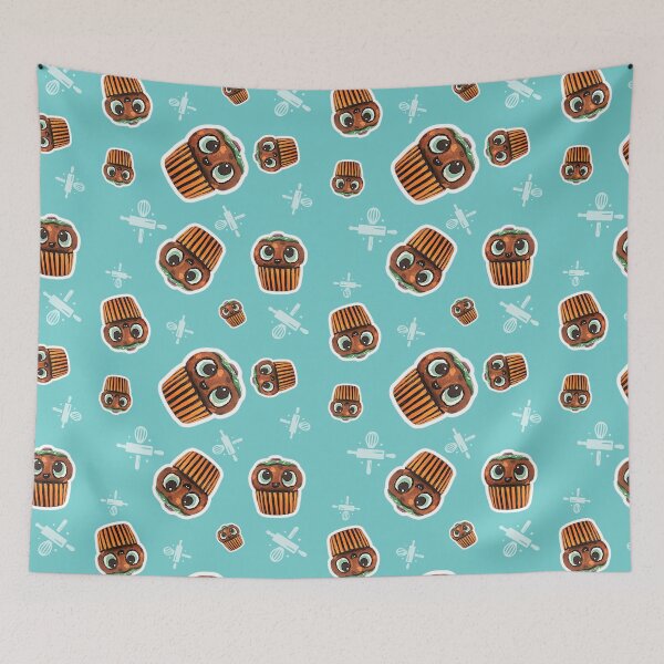 Item preview, cute cupcakes on turquoise background pattern designed and sold by TurquoiseChicken.