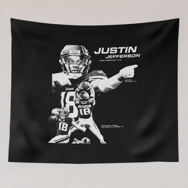 Item preview, Justin Jefferson Minnesota Football WR 18 Black White Tribute Graphic designed and sold by LuisSalaz36097.