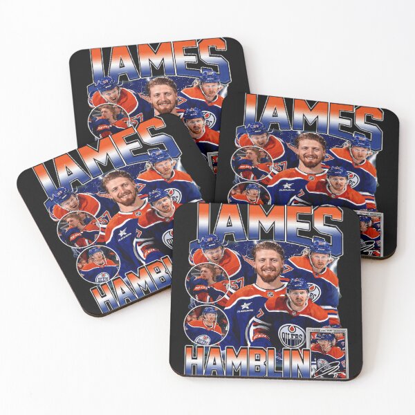 Item preview, James Hamblin Edmonton Hockey Vintage Orange Blue Player Collage designed and sold by LarryWill15851.