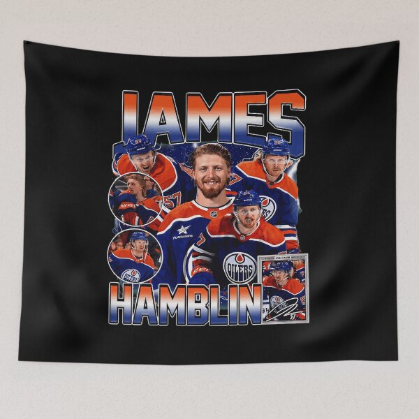 Item preview, James Hamblin Edmonton Hockey Vintage Orange Blue Player Collage designed and sold by LarryWill15851.