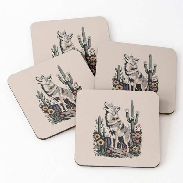 Item preview, Howling Coyote in the Desert Folk Art Illustration designed and sold by NuvoraNest.