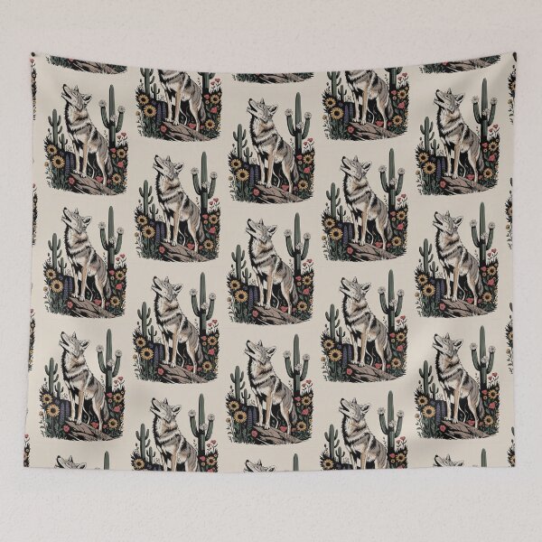 Item preview, Howling Coyote in the Desert Folk Art Illustration designed and sold by NuvoraNest.