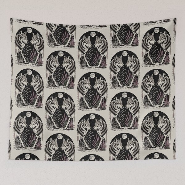 Item preview, Mirrored Wolves Under Full Moon Illustration designed and sold by NuvoraNest.