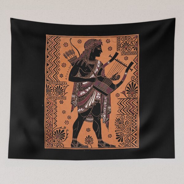 Item preview, Apollo Greek God Black Figure Pottery Ancient Terracotta Graphic Print designed and sold by FreiherrPK.