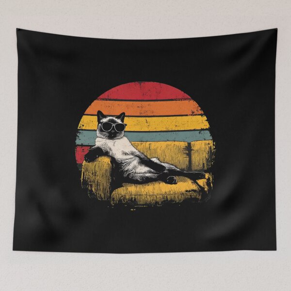 Item preview, Retro Siamese Cat Lounging on Sofa with Sunglasses Sunset designed and sold by Dmo3HarkoArt.