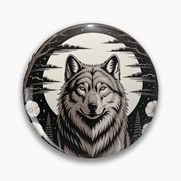 Item preview, Wolf Portrait with White Flowers and Branches Illustration designed and sold by NuvoraNest.