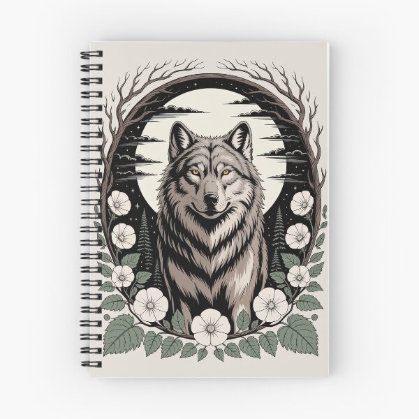 Item preview, Wolf Portrait with White Flowers and Branches Illustration designed and sold by NuvoraNest.