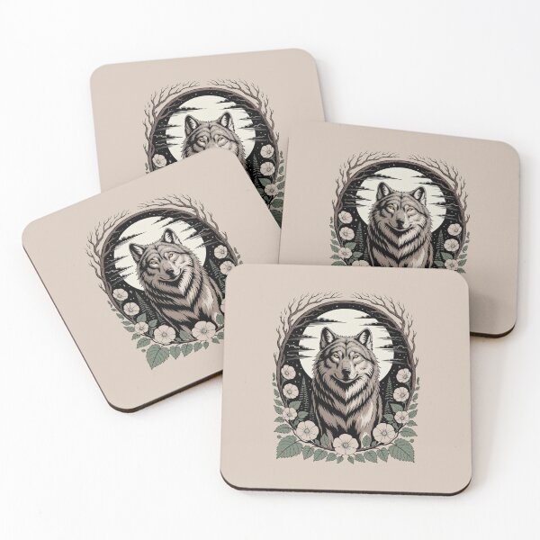 Item preview, Wolf Portrait with White Flowers and Branches Illustration designed and sold by NuvoraNest.