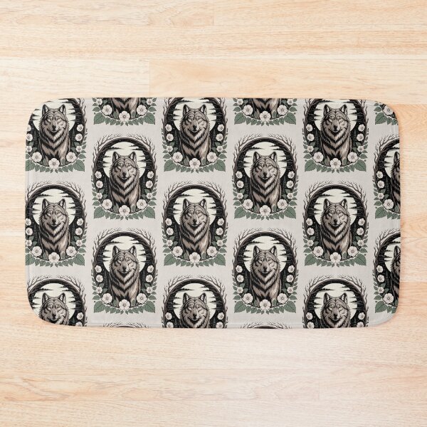 Item preview, Wolf Portrait with White Flowers and Branches Illustration designed and sold by NuvoraNest.
