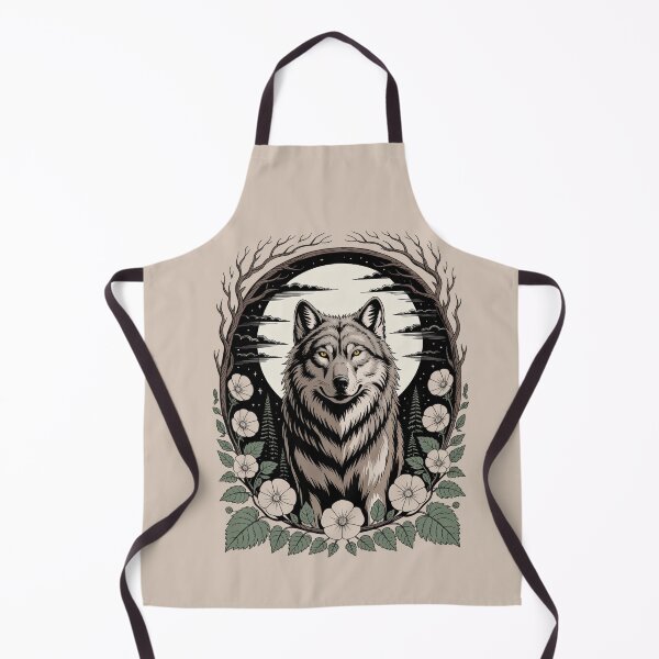 Item preview, Wolf Portrait with White Flowers and Branches Illustration designed and sold by NuvoraNest.