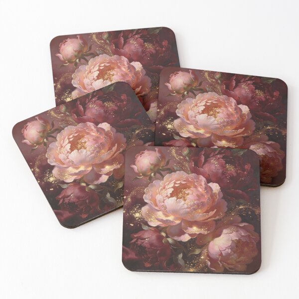 Item preview, Golden Dust Burgundy Peonies Baroque Oil Painting designed and sold by DMarquiseArt.