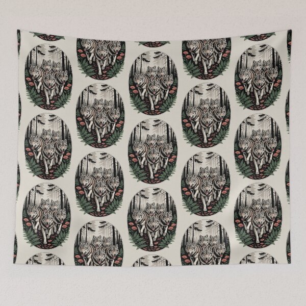 Item preview, Wolf Pack Running Through Forest Oval Illustration designed and sold by NuvoraNest.