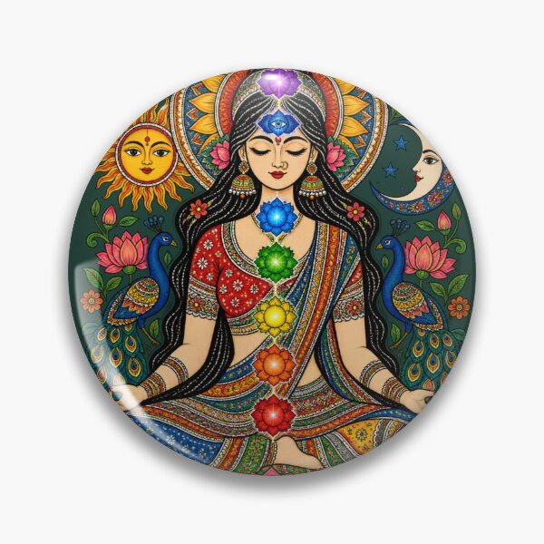 Item preview, Madhubani Chakra Meditation Woman – 7 Chakras Sacred Geometry designed and sold by Chirayu1111.