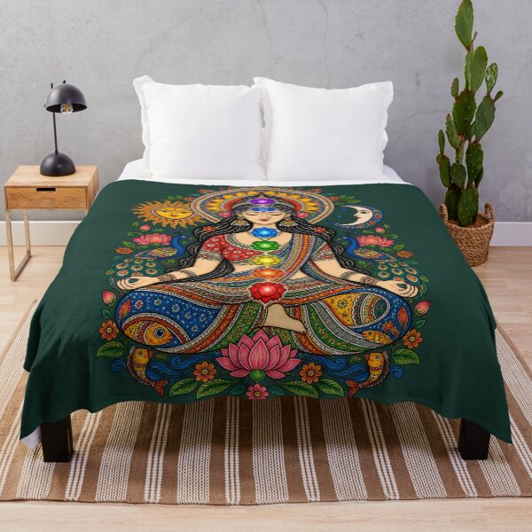 Item preview, Madhubani Chakra Meditation Woman – 7 Chakras Sacred Geometry designed and sold by Chirayu1111.