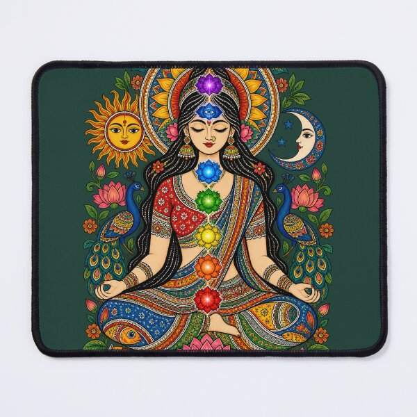 Item preview, Madhubani Chakra Meditation Woman – 7 Chakras Sacred Geometry designed and sold by Chirayu1111.