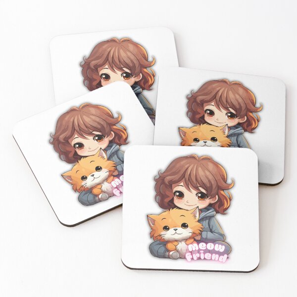 Item preview, Cute Anime Girl with Ginger Cat Meow Friend designed and sold by unboxedbyJuls.