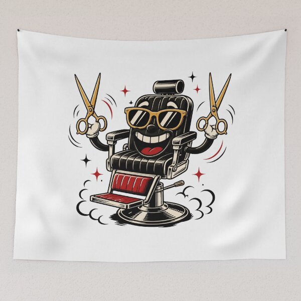 Item preview, Funny Retro Cartoon Barber Chair with Scissors Design designed and sold by Barber MD Culture.