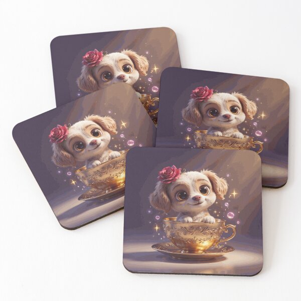 Item preview, Cute Puppy in Golden Teacup Floral Rose Whimsical Art designed and sold by MerrittLangley.