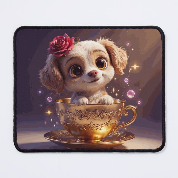 Item preview, Cute Puppy in Golden Teacup Floral Rose Whimsical Art designed and sold by MerrittLangley.