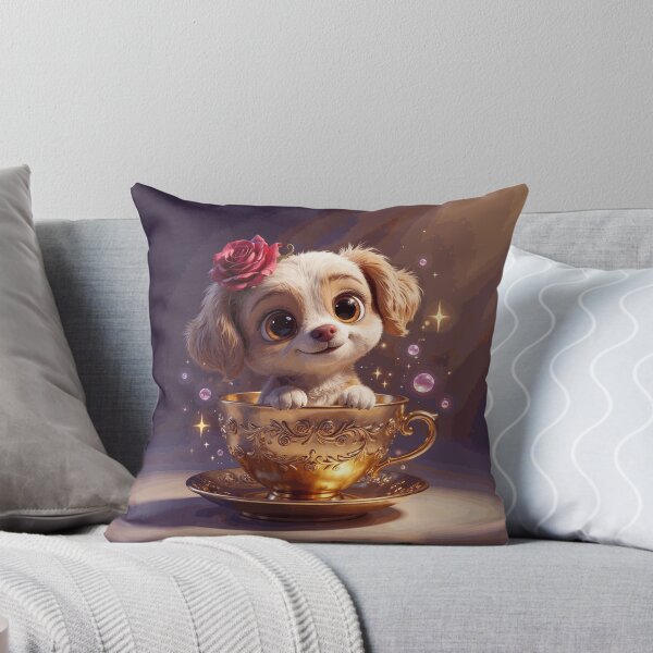 Item preview, Cute Puppy in Golden Teacup Floral Rose Whimsical Art designed and sold by MerrittLangley.