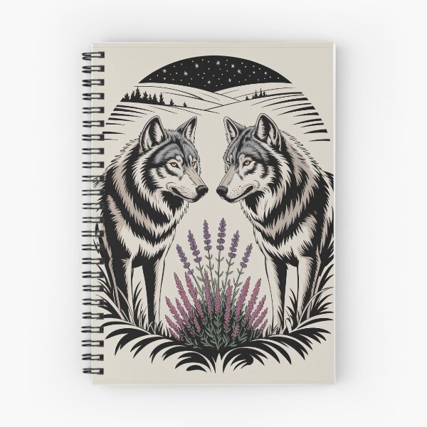 Item preview, Two Wolves Face to Face with Lavender Circle Illustration designed and sold by NuvoraNest.
