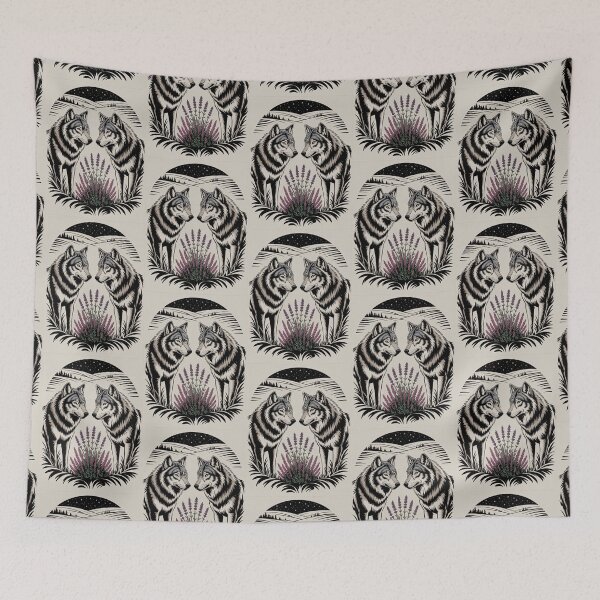 Item preview, Two Wolves Face to Face with Lavender Circle Illustration designed and sold by NuvoraNest.
