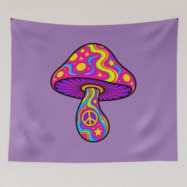Artikelvorschau, Psychedelic Mushroom – Retro Peace Vibes- bunter Pilz entworfen und verkauft von design-rebell.