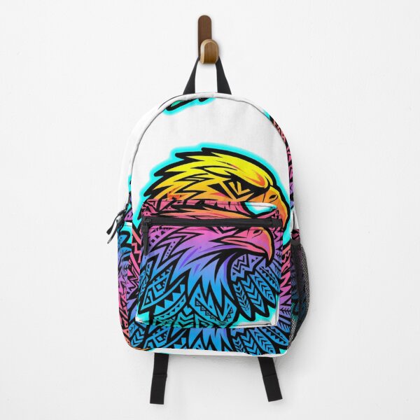 Aperçu de l'œuvre Illustration d'un double aigle tribal néon – Autocollant artistique d'un aigle arc-en-ciel vibrant créée et vendue par ExploreAura Studio.