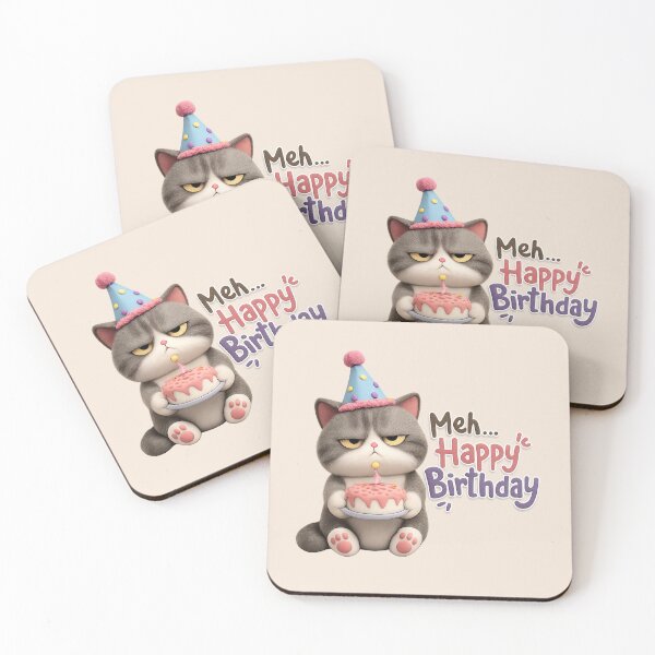 Item preview, Cute Grumpy Cat Birthday Cake | Kawaii Meh Happy Birthday Meme Art designed and sold by Moons Studio.