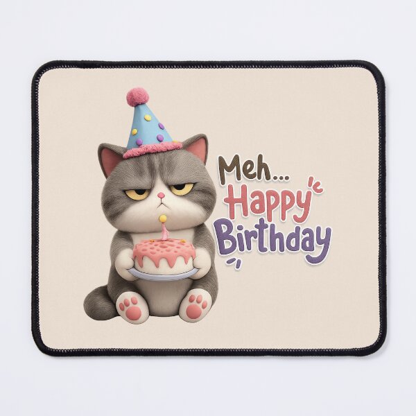 Item preview, Cute Grumpy Cat Birthday Cake | Kawaii Meh Happy Birthday Meme Art designed and sold by Moons Studio.