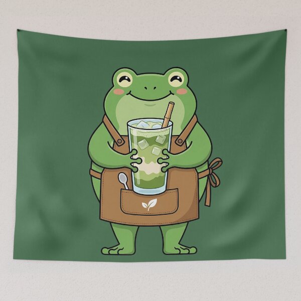 Item preview, Iced Matcha Frog Barista Cozy Cafe Drink designed and sold by DripCultureLab.