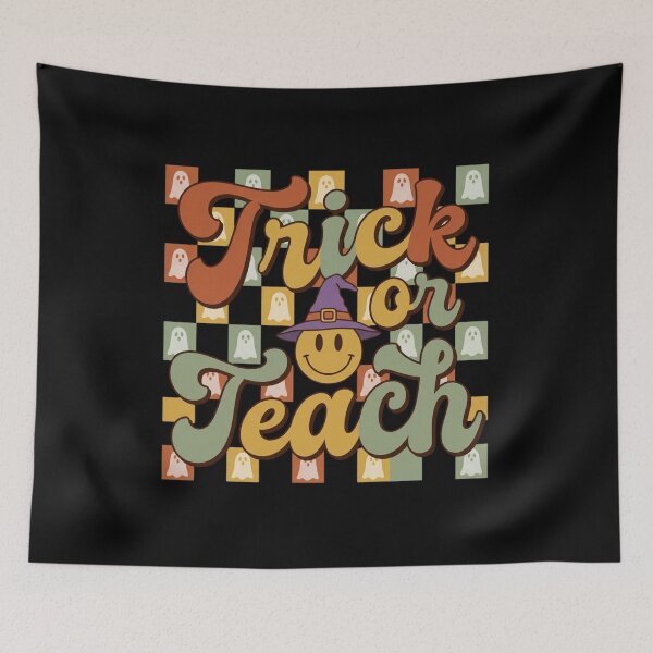 Item preview, Trick or Teach Groovy Retro Halloween Teacher Smiley Witch Hat 70s designed and sold by KreatoLab.