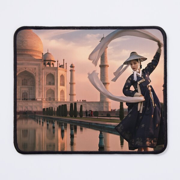 Item preview, Korean Traditional Dancer at Taj Mahal Art Print, Hanbok Cultural Fusion Design designed and sold by SOOstudio73.