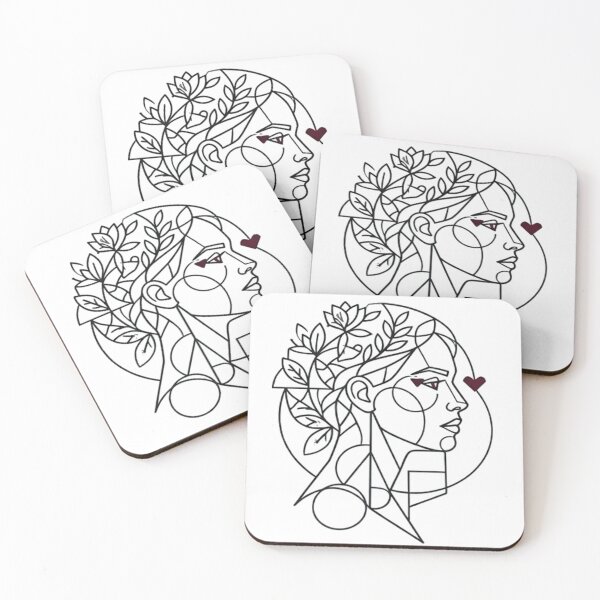 Item preview, One Line Woman Portrait with Floral Crown and Hearts designed and sold by VeleS68.