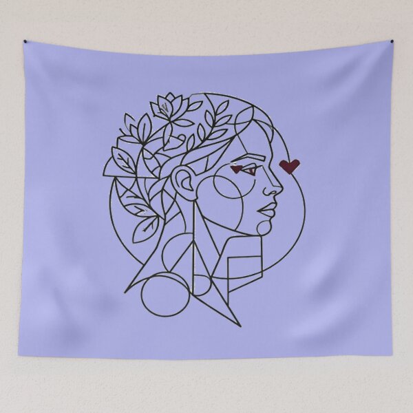 Item preview, One Line Woman Portrait with Floral Crown and Hearts designed and sold by VeleS68.