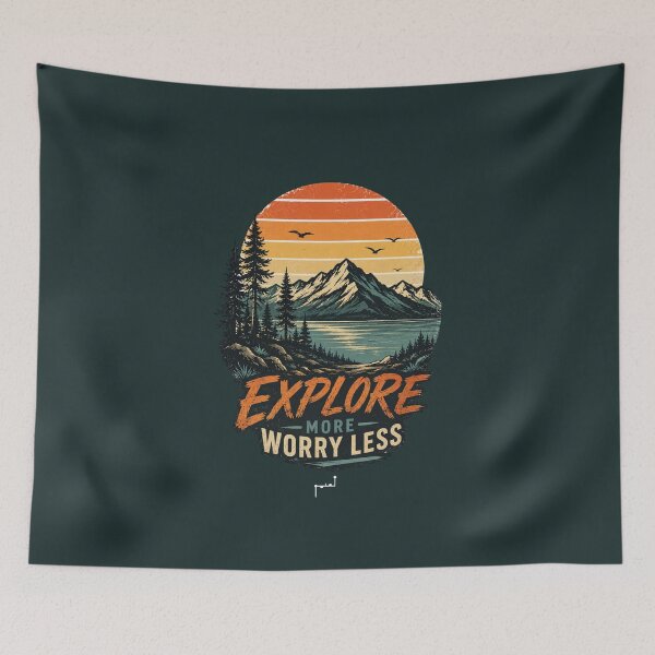 Item preview, Retro Explore More Worry Less Mountain Adventure designed and sold by Musamem  Designs.