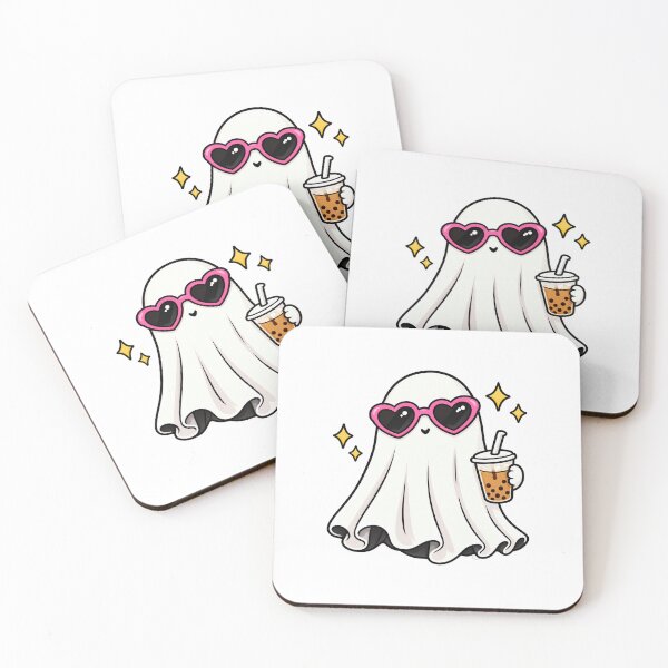 Item preview, Kawaii Ghost with Bubble Tea and Heart Sunglasses – Cute Spooky Sticker designed and sold by Anstickerrr.