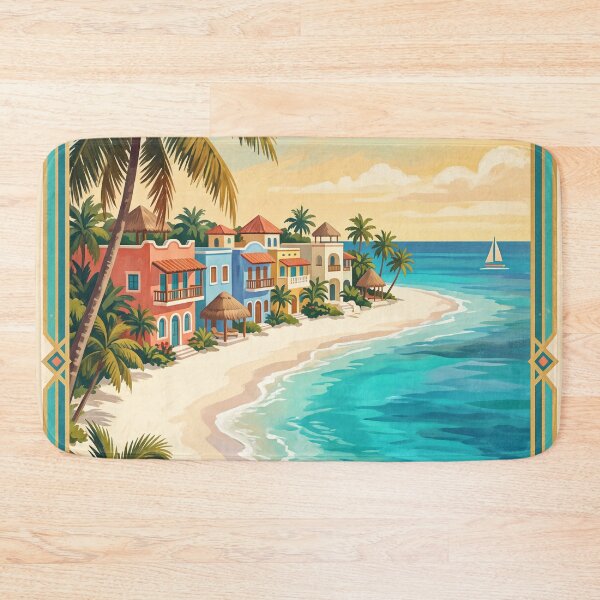 Item preview, Playa del Carmen Mexico Vintage Travel Art – Riviera Maya Caribbean Beach designed and sold by Bomax121.