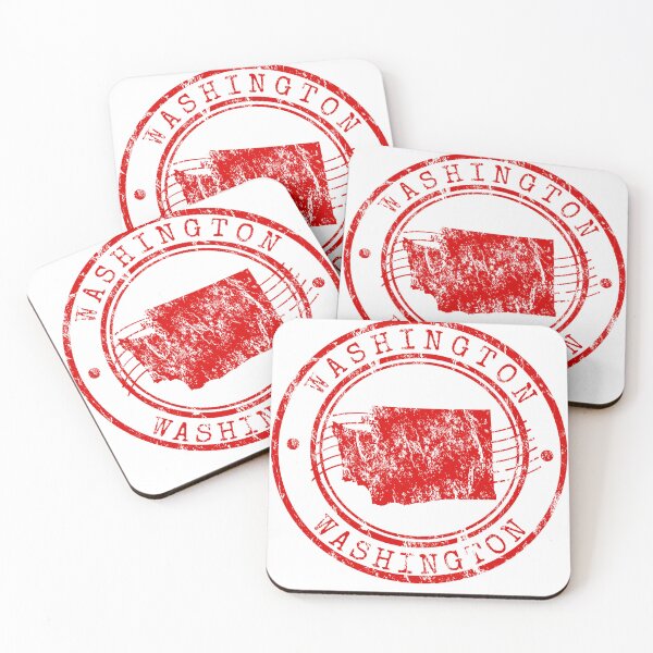Aperçu de l'œuvre Washington State Map Vintage Red Rubber Stamp créée et vendue par chaaval.